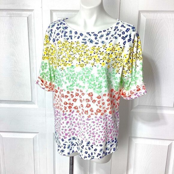 Karen Scott Cotton Blend Shirt Floral Multicolor Top XL - Picture 4 of 9